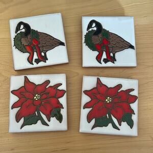 MAG MOR STUDIOS Hand Painted Christmas Goose Poinsettia Coaster Wall Decor 4